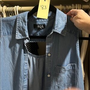 Ana Denim Sleeveless Button-Down Blouse - Light Wash, Size XS